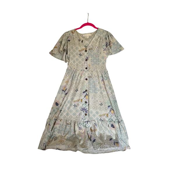 Monteau Los Angeles Patchwork Print summer Dress Womens Med Cottagecore bohemian - Picture 1 of 8